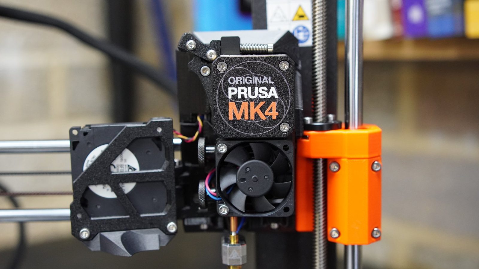 Close-up of an Original Prusa MK4 toolhead.