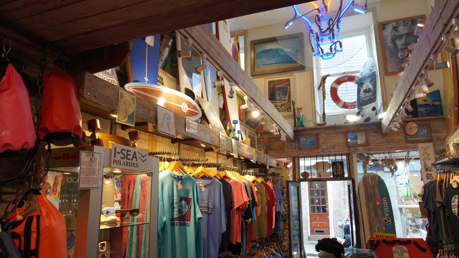 Interior of the surf shop where the belly board course took place.
