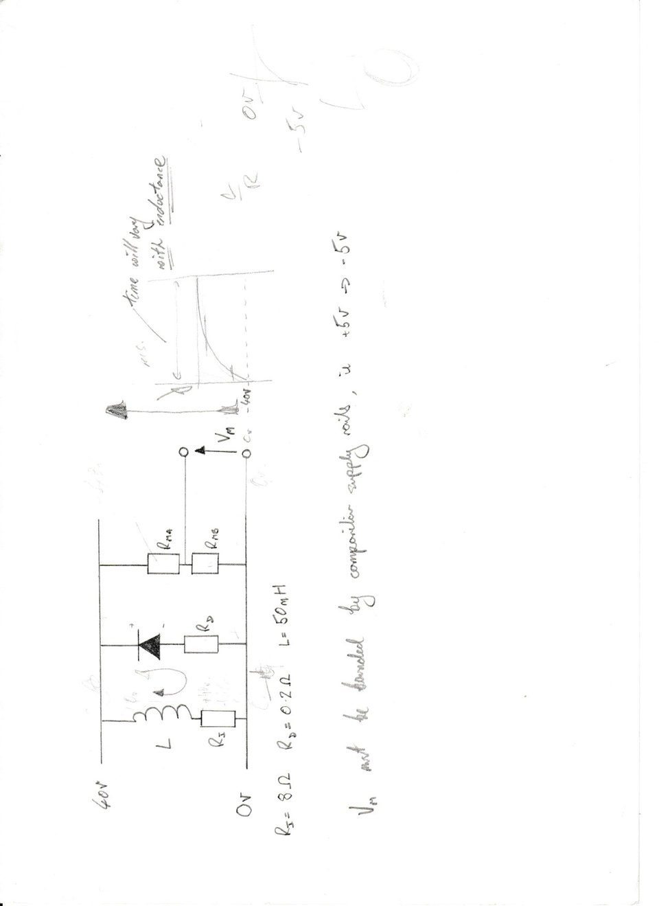 Scanned working note with a hand-drawn driver circuit fragment and handwritten annotations.