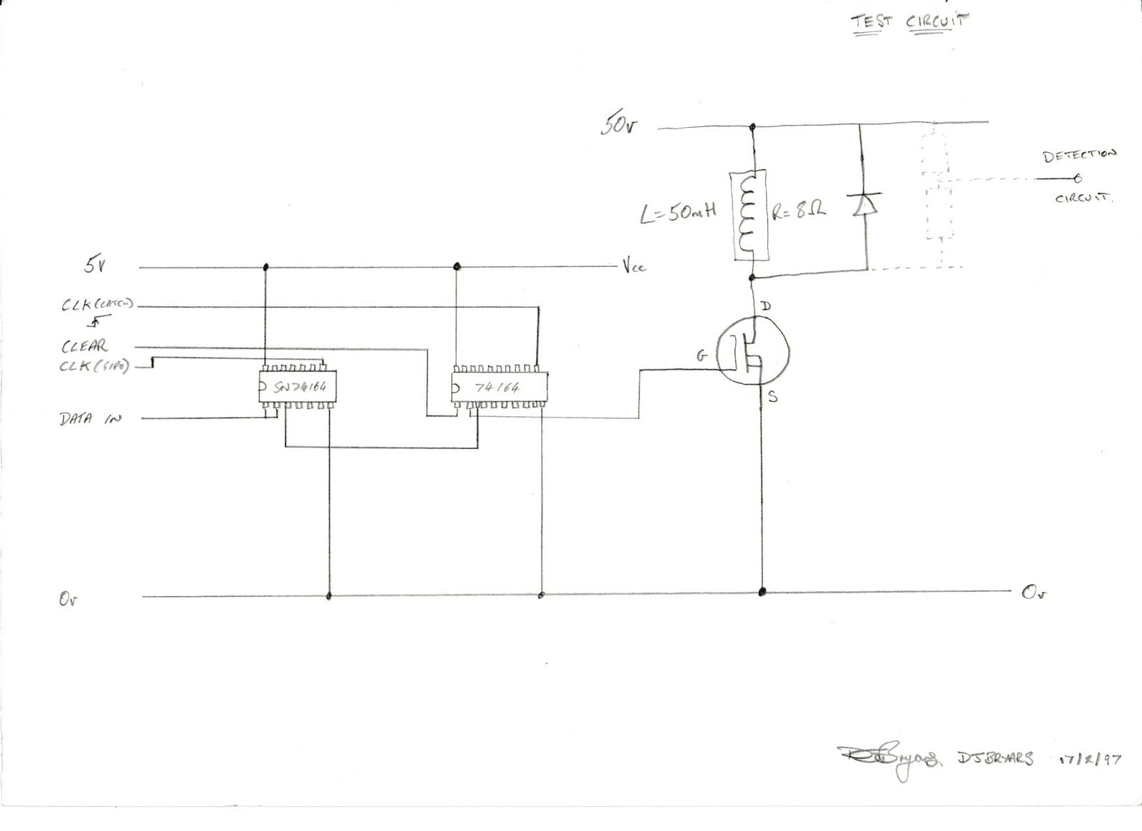 Hand-drawn test circuit for switching a chessboard electromagnet with logic control and flyback protection.