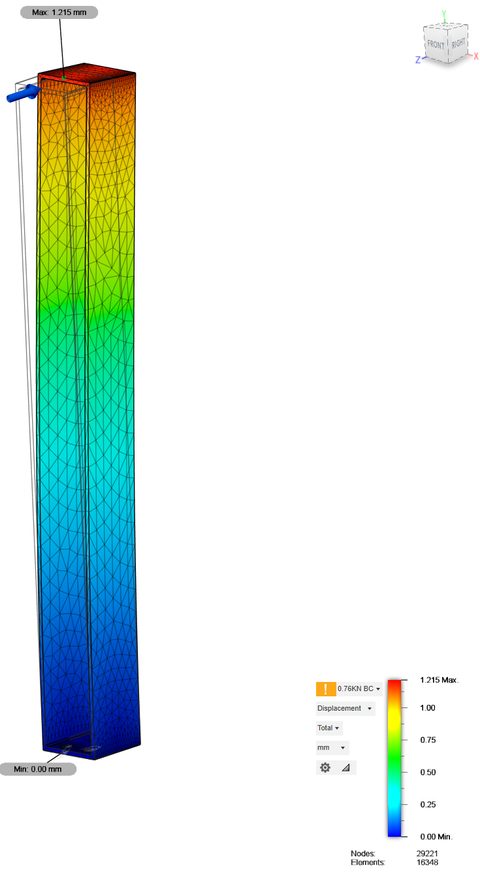 Finite element analysis displacement plot for the balustrade upright.
