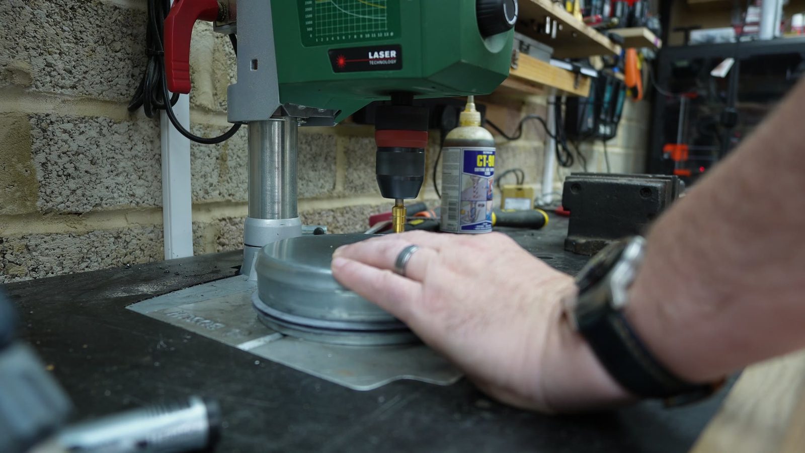Drilling a circular flange for the steam box connection.