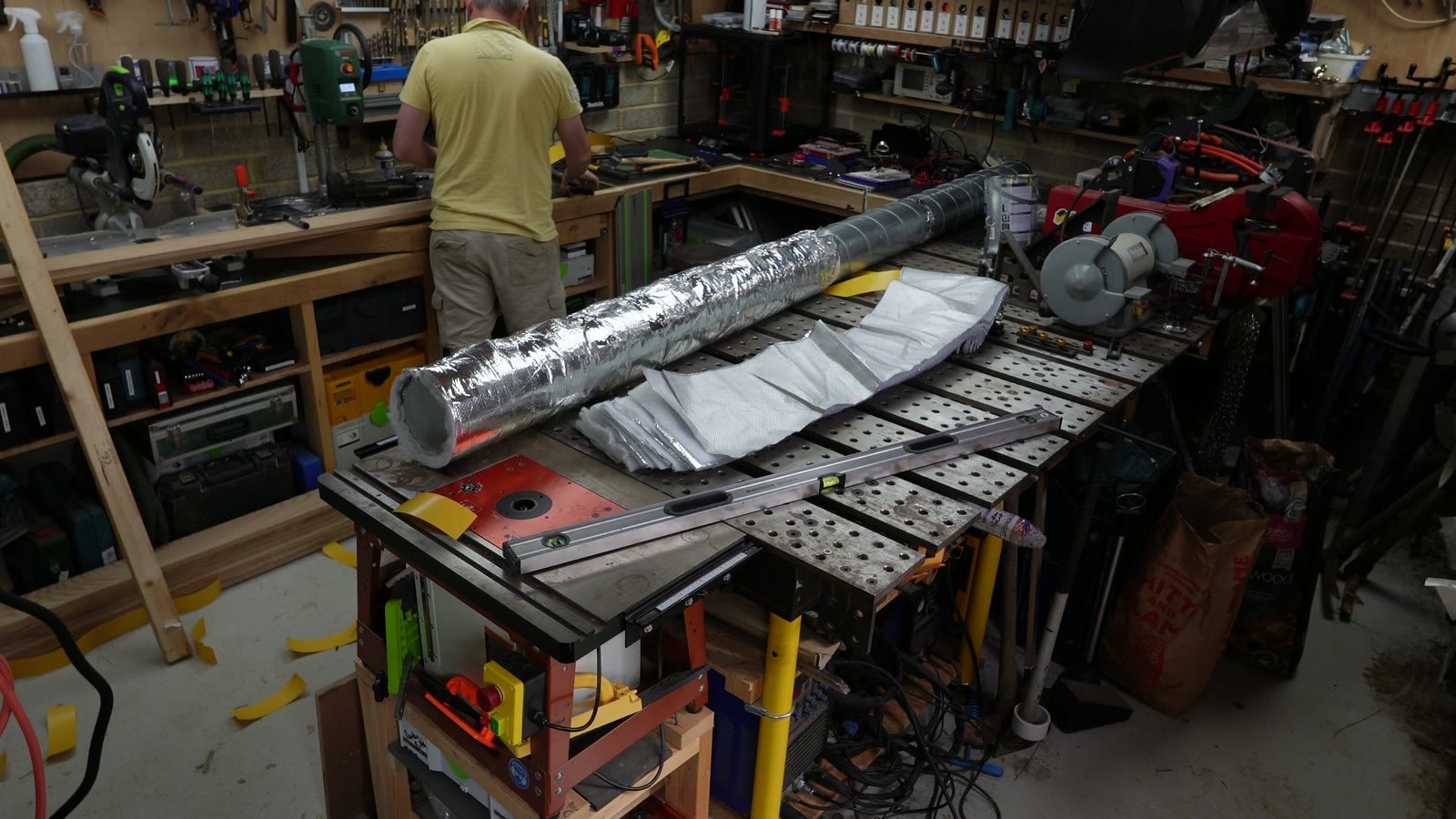 A length of timber steaming inside the homemade bending box.