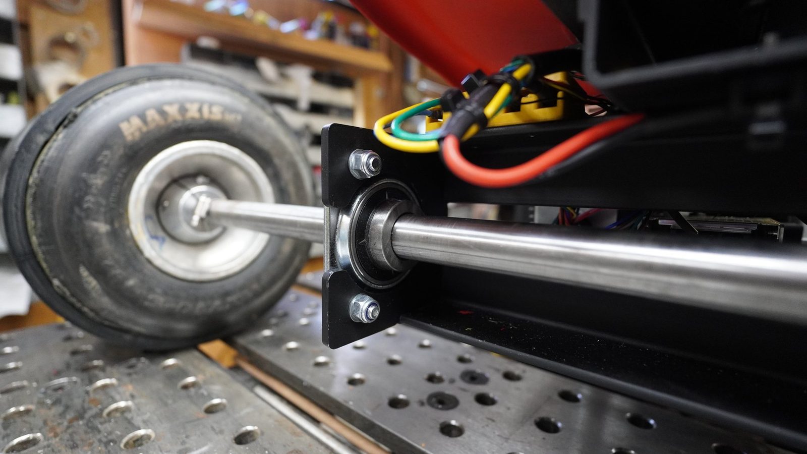 Axle and motor detail on the rear of the drift trike.
