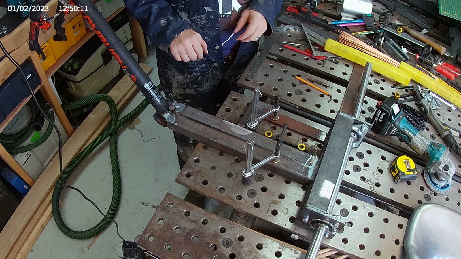 Drift trike frame and steering assembly during a test run.