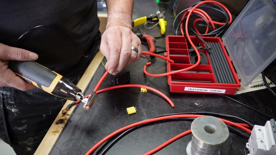 High-current wiring being made for the drift trike.