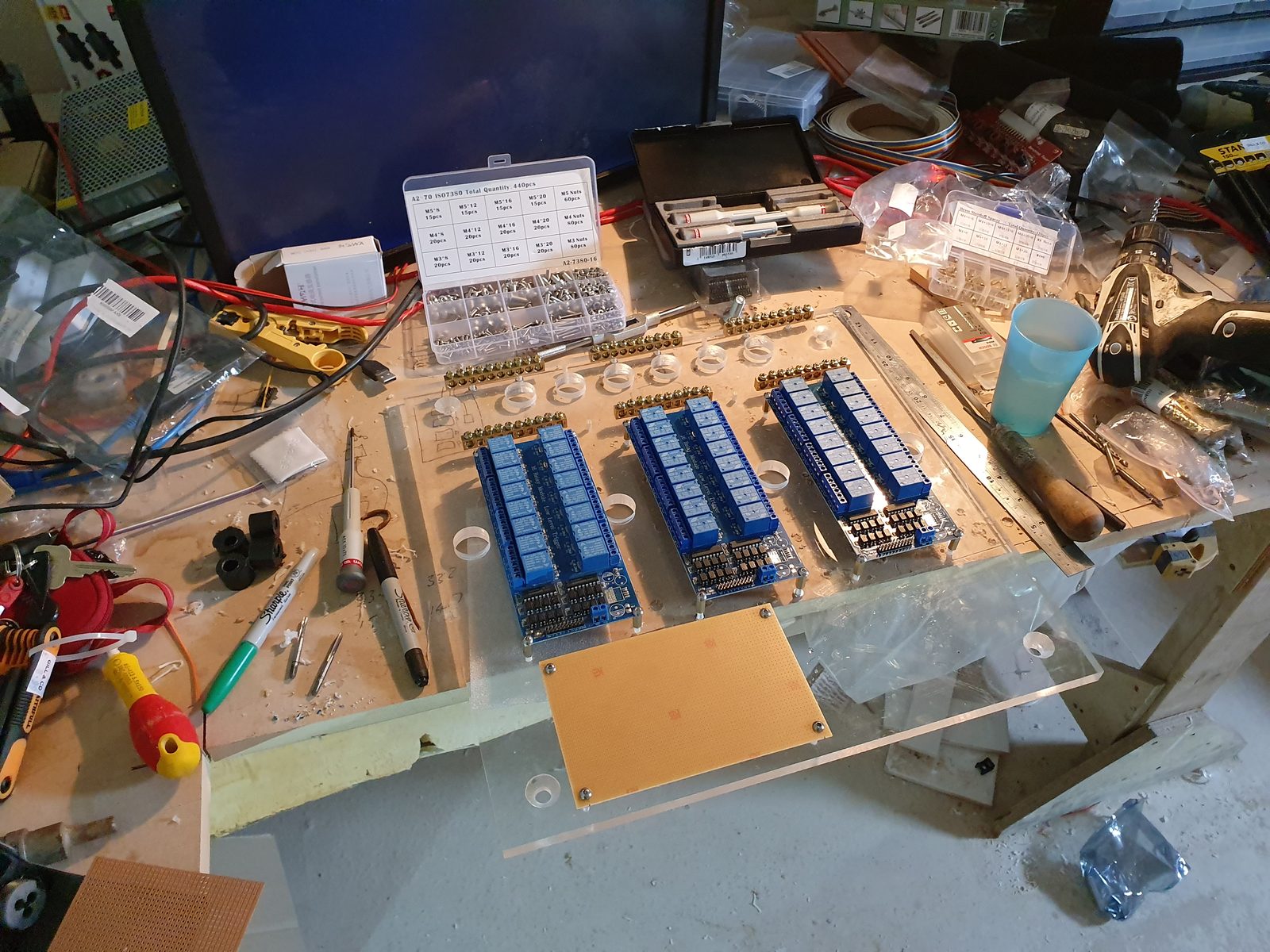 Relay panel wiring for the Home Assistant lighting installation.