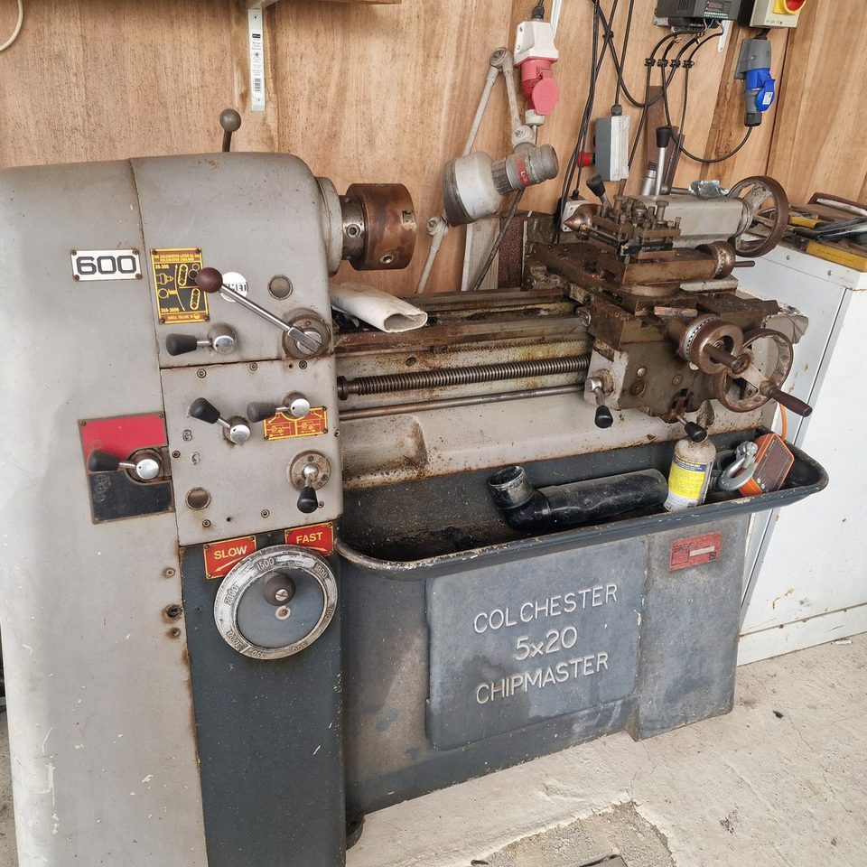 An old Colchester Chipmaster lathe in the workshop.