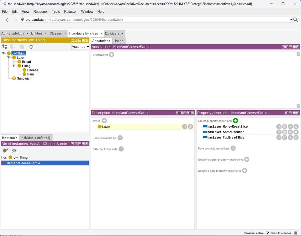 Screenshot from sandwich ontology assessment showing an open sandwich counterexample.