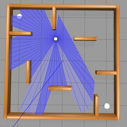 Gazebo world screenshot from the MSc robotics assessment.